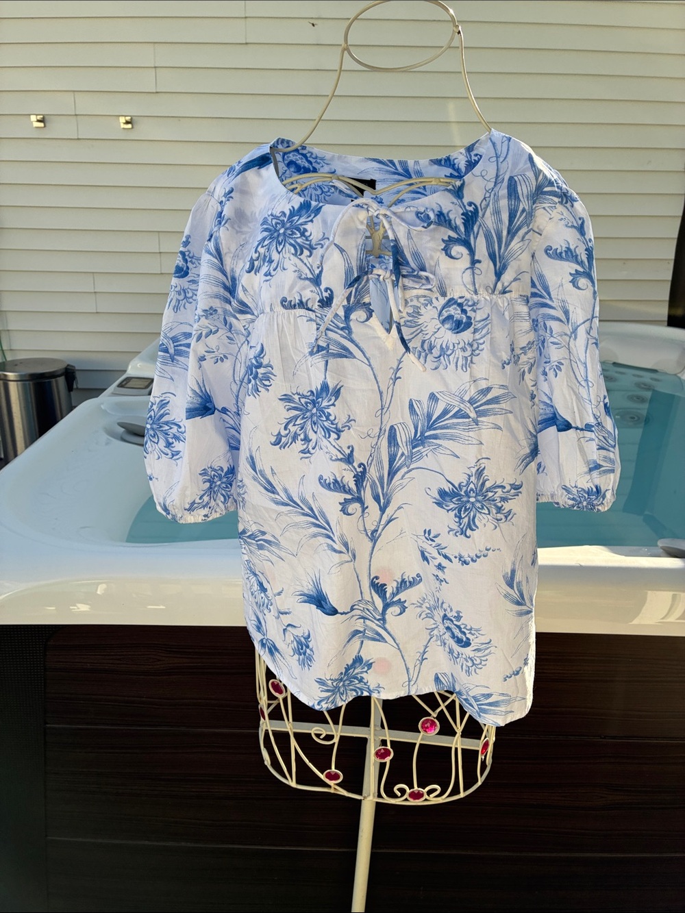 Talbots Blue Floral Tie-Neck Women's Top